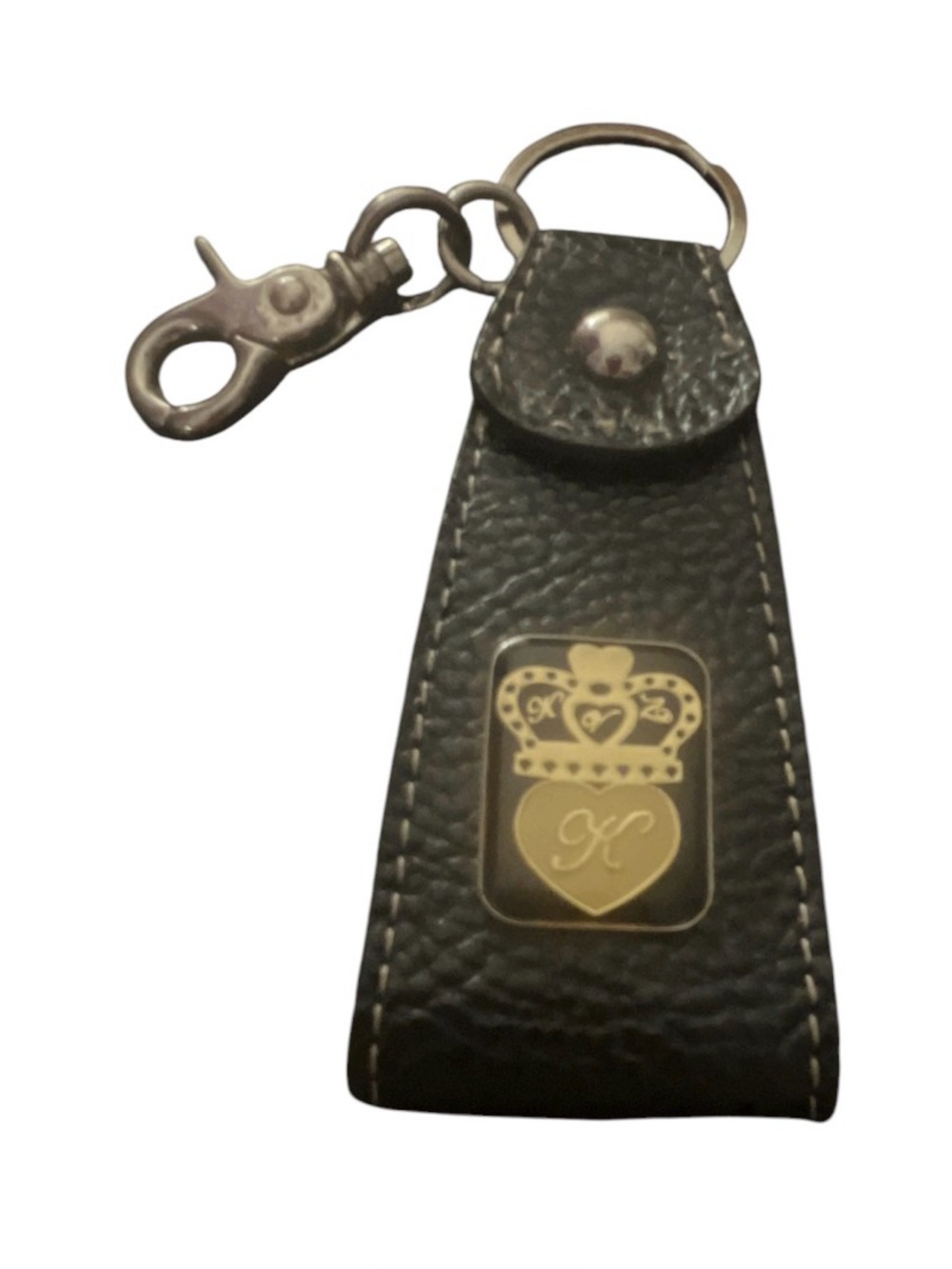 Vintage Leather Monogram K Keychain Heart Crown Fob Clip